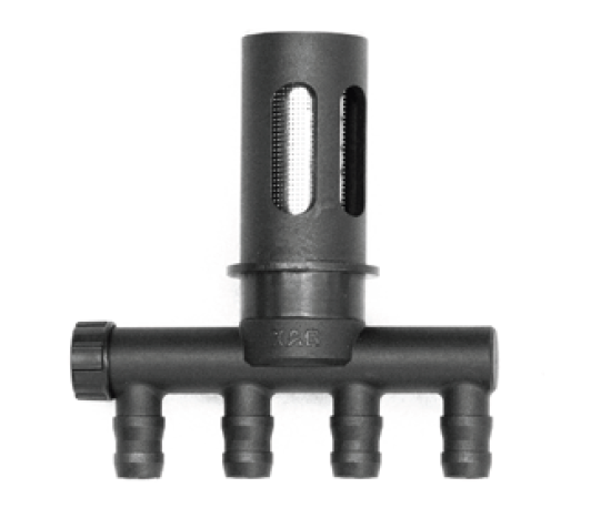 [14-006-00030] P100 Pro Liquid Container Bottom Outlet 4-Way Tube Fitting Kit (incl. Filter)